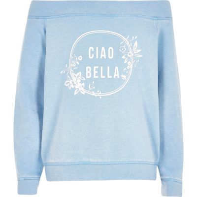 Girls blue &#39;ciao bella&#39; bardot sweatshirt